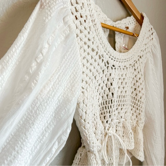 NWT, Free People Megan Ivory Crochet Long Sleeve Bohemian Crop Top, Size X-Small - Picture 6 of 13
